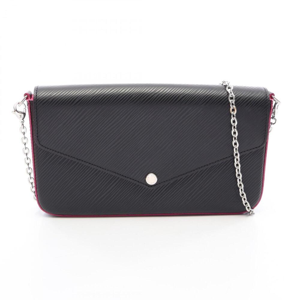 Louis Vuitton Pochette Felicie Epi Noir Hot Pink Shoulder Bag Handbag Leather...